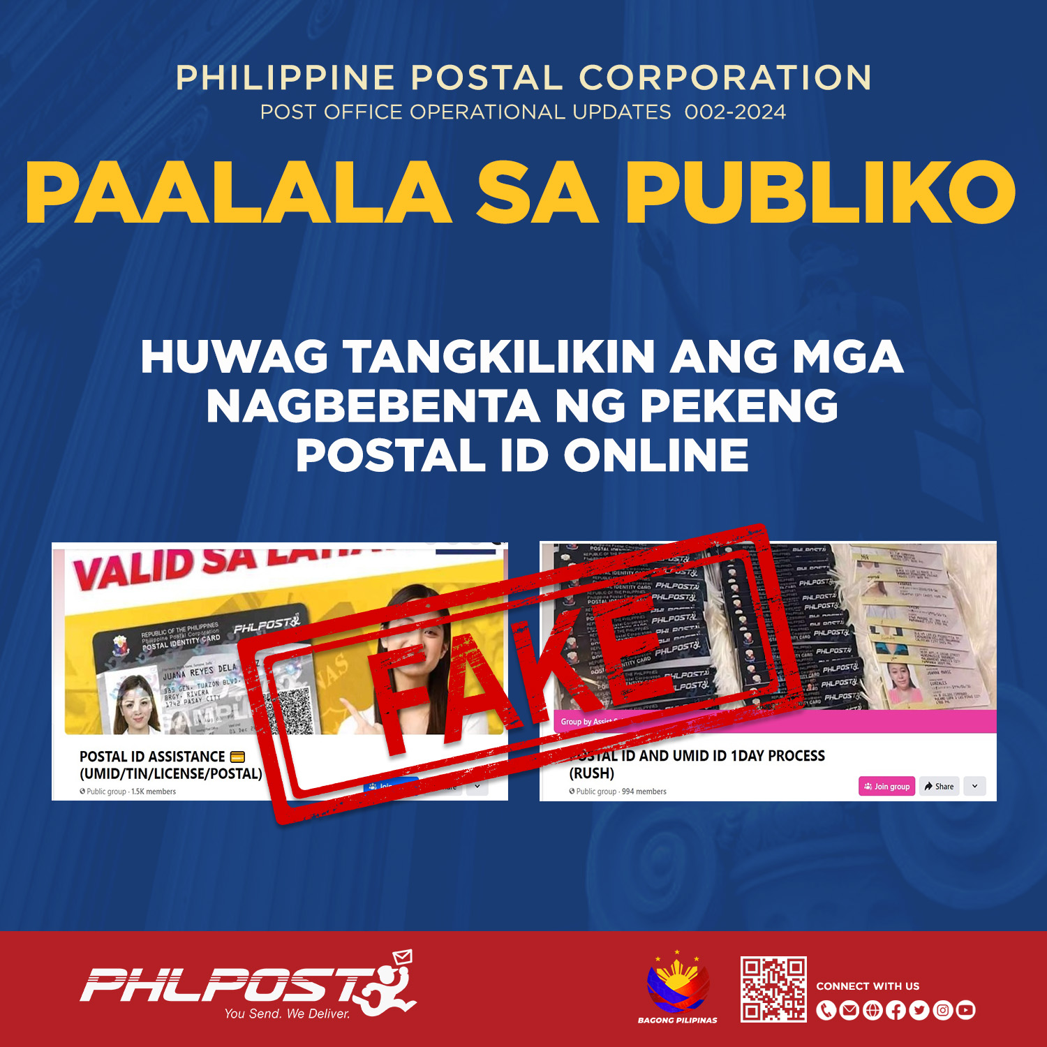HUWAG TANGKILIKIN ANG MGA NAGBEBENTA NG PEKENG POSTAL ID ONLINE